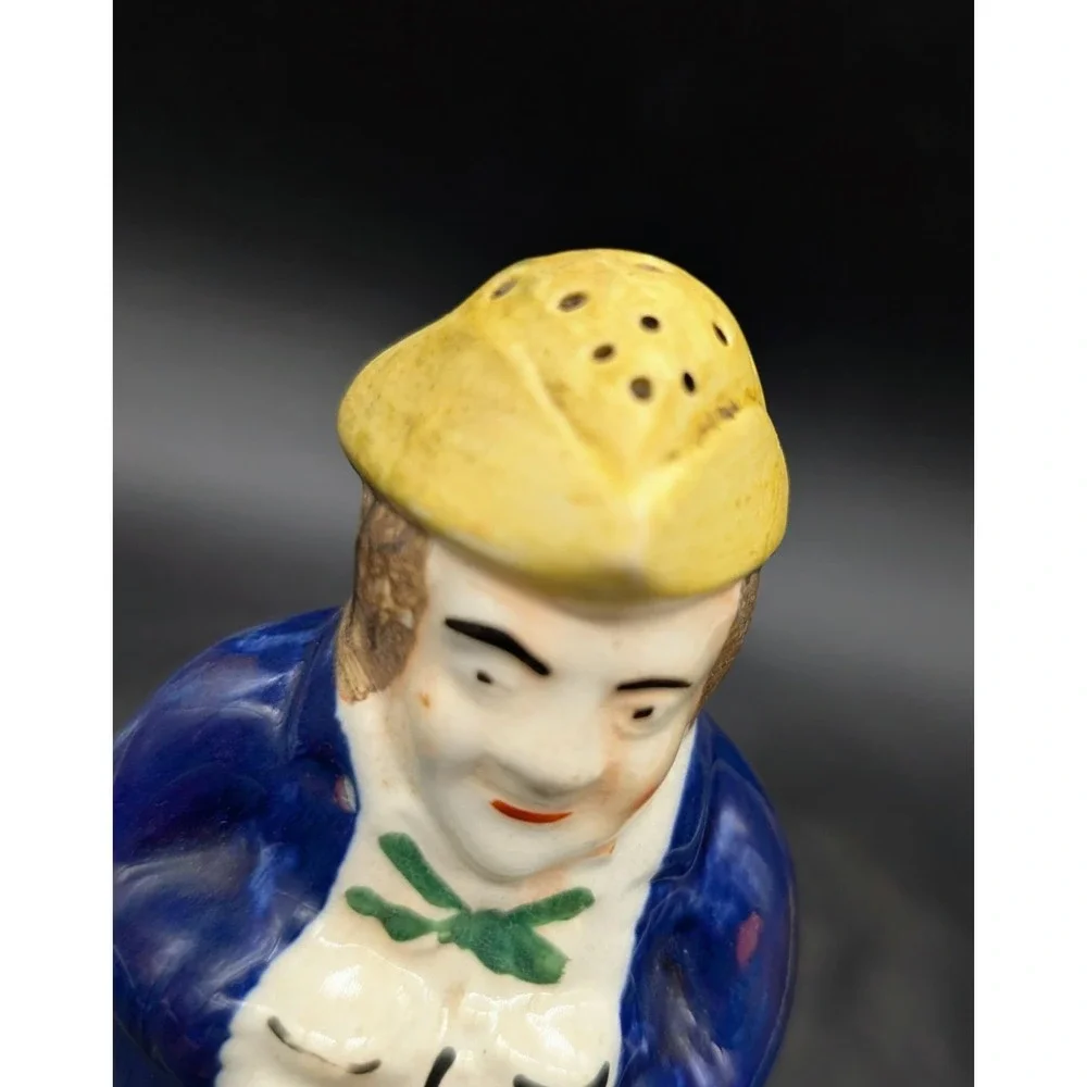 Vintage Staffordshire Salt Sugar Shaker Blue Coat Gentleman Figurine Glazed 4